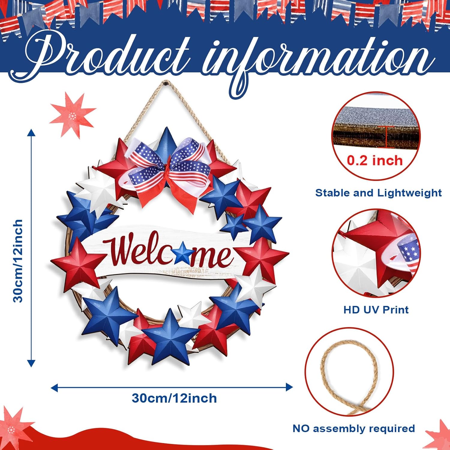 COLOR VALLEY ART Patriotic Wreath Welcome Sign