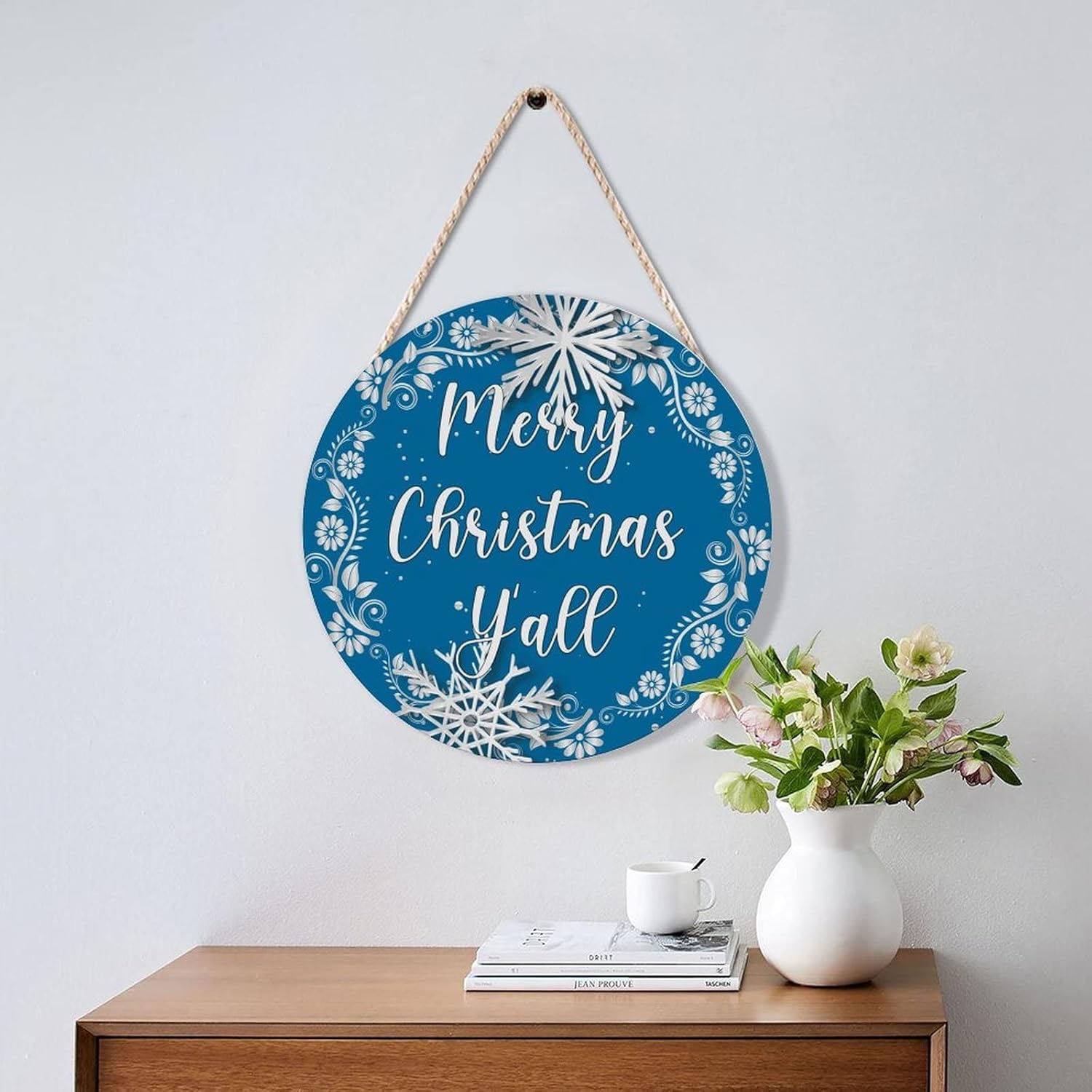 Christmas Gold Wreath Door Hanger Wood Sign