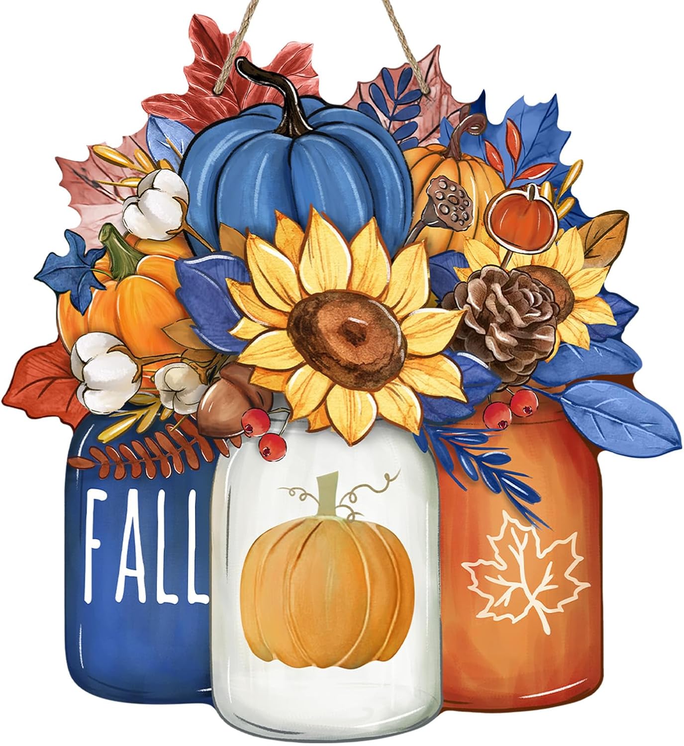 Fall Blue Pumpkin Sunflower Front Door Sign