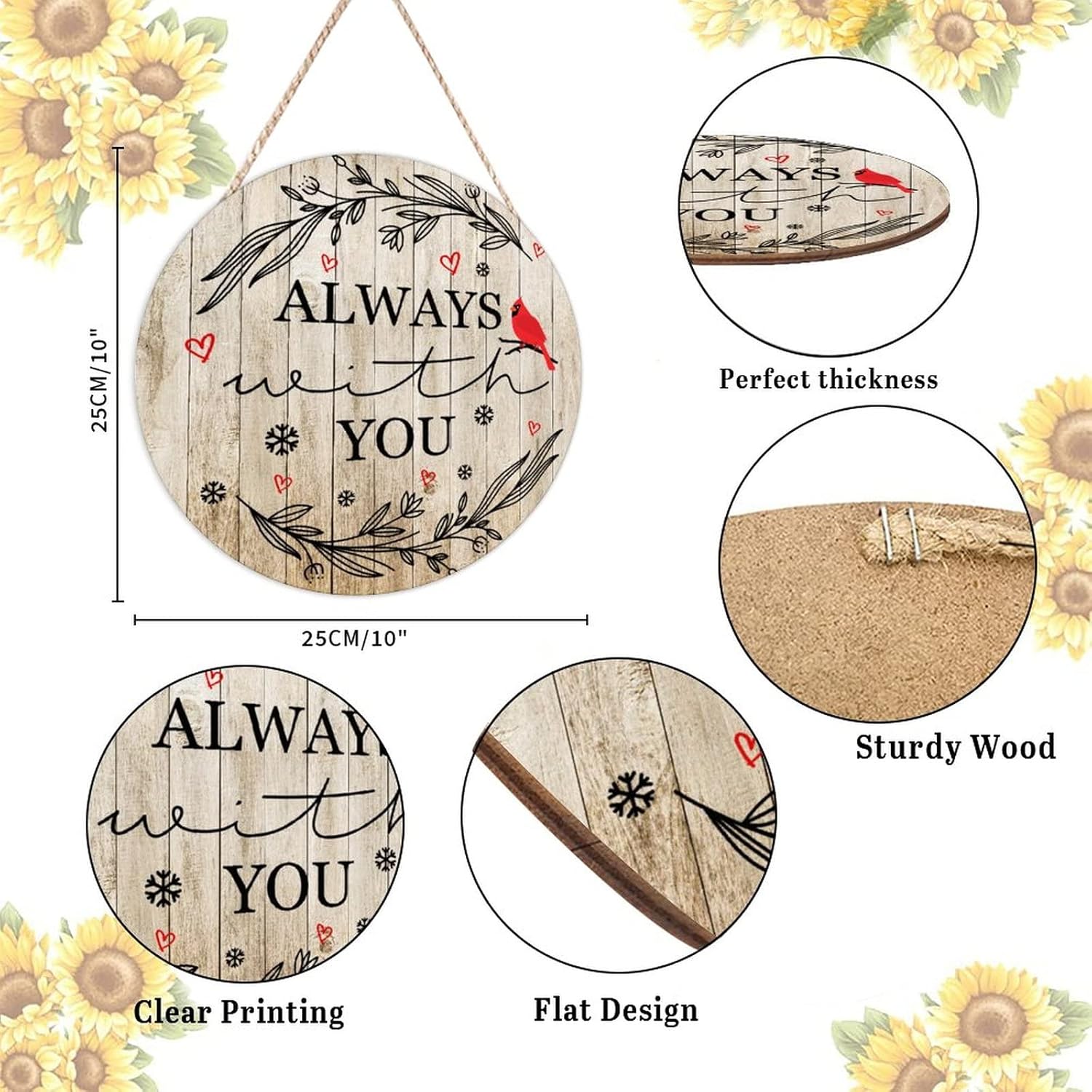 Farmhouse Front Door Hanger with Red Birds Quote 10x10 Wood Sign