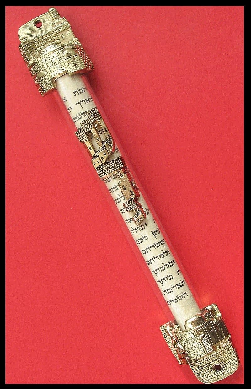 Pewter Mezuzah with Jerusalem Scroll Display