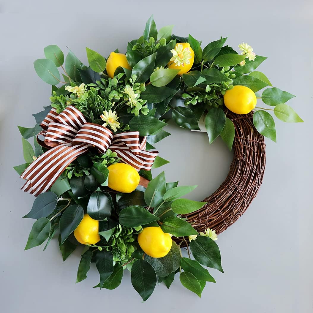 Ansuma 20 Inch Artificial Lemon Wreath for Front Door