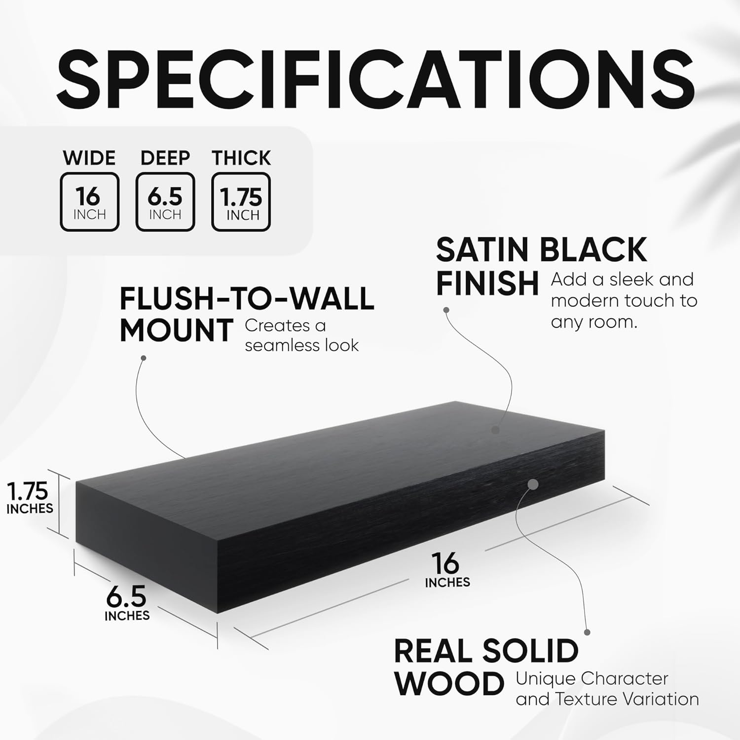 Homeforia 16 Inch Black Floating Shelves Set of 2