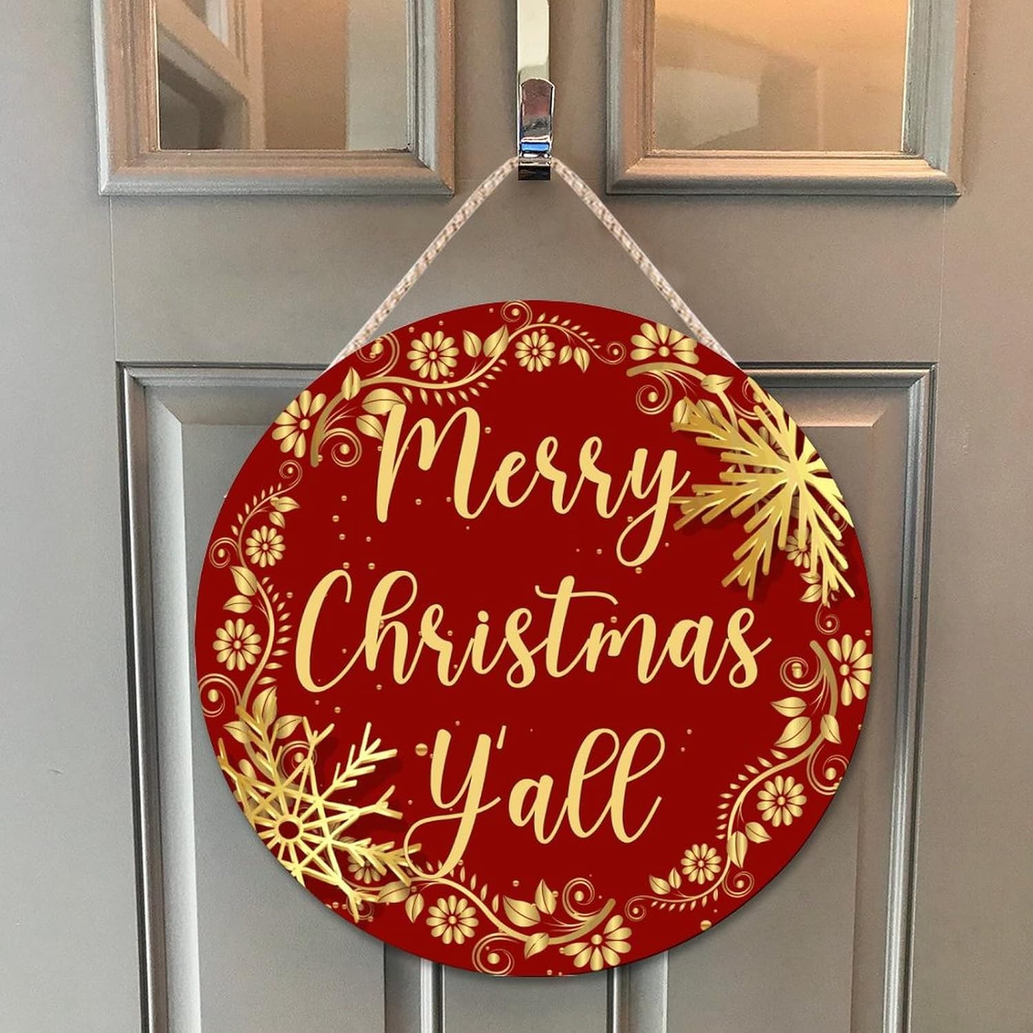 Farmhouse Front Door Hanger Christmas Gold Wreath Decoration 1