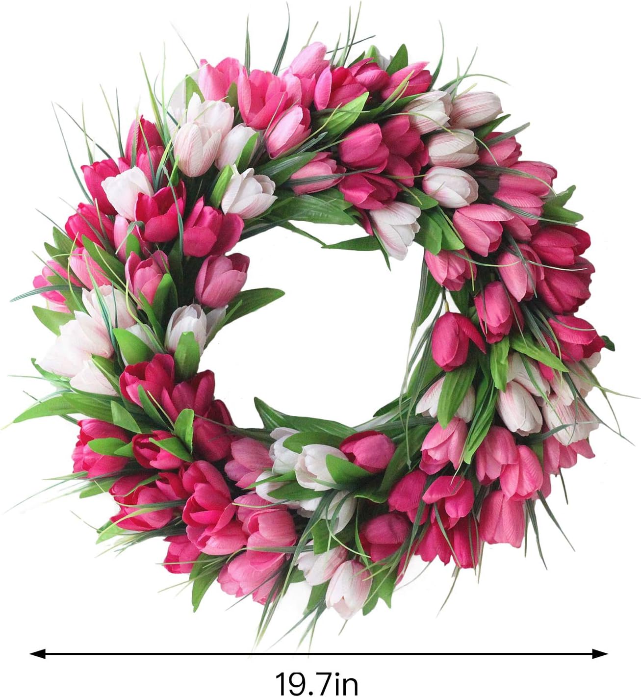 IUIBMI 20 Inches Artificial Door Wreath with Pink Tulips