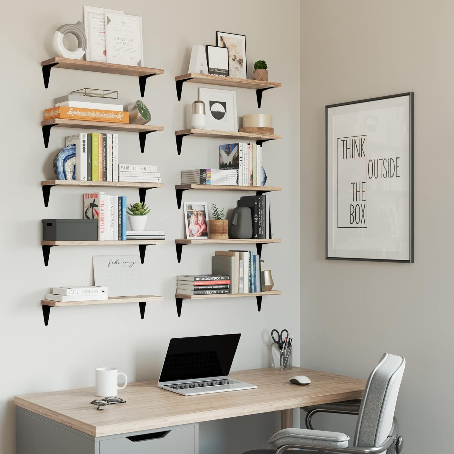 Wallniture Arras Wood Floating Shelves Set of 10
