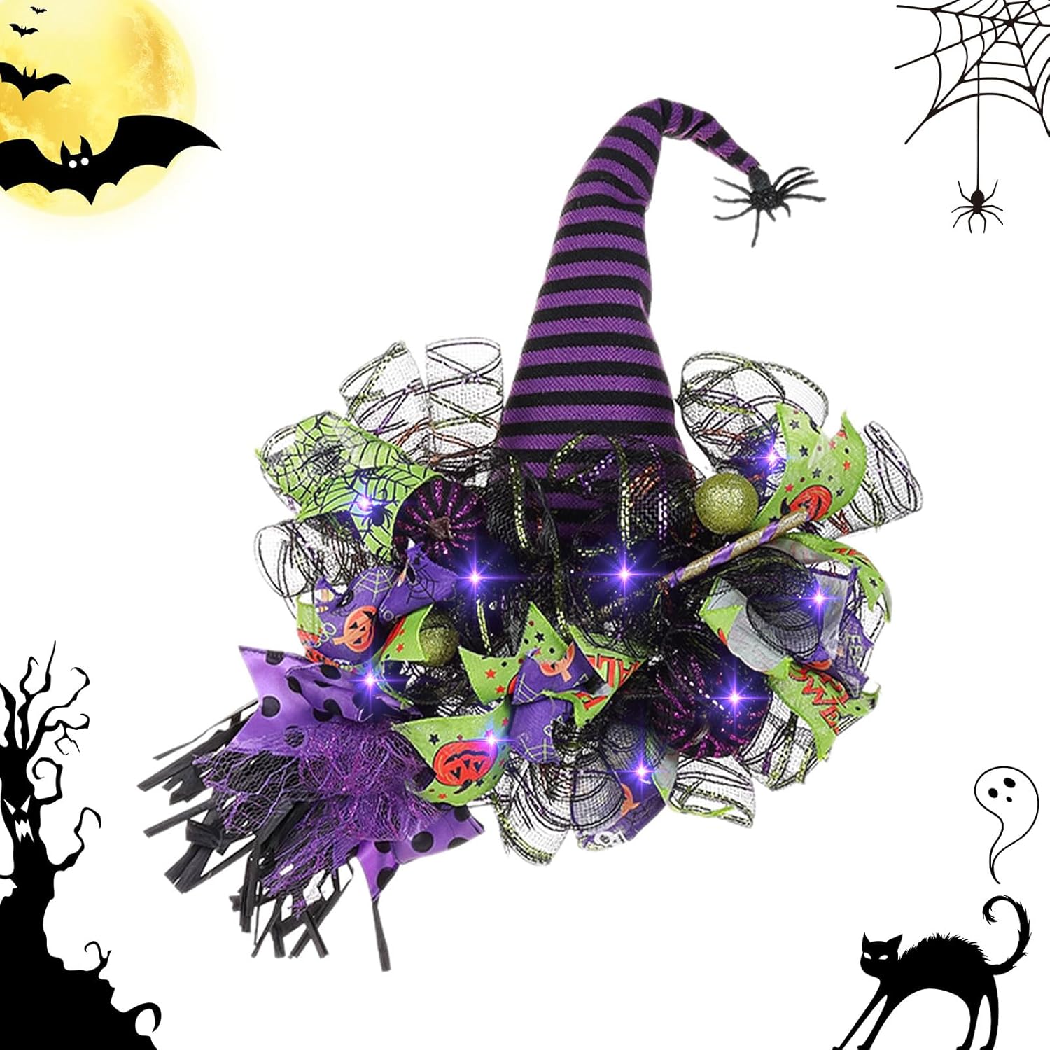 Spooky Halloween Wreath with Purple Lights