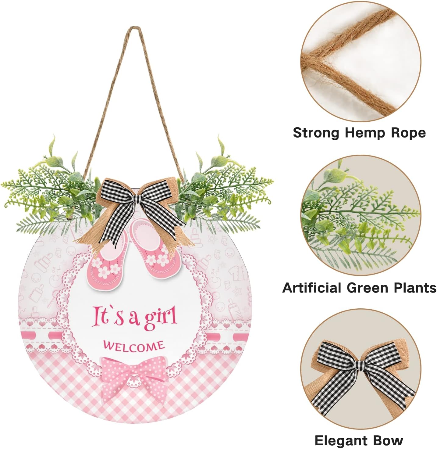 Exnundod Welcome Girl Wreath Door Hanger 12in