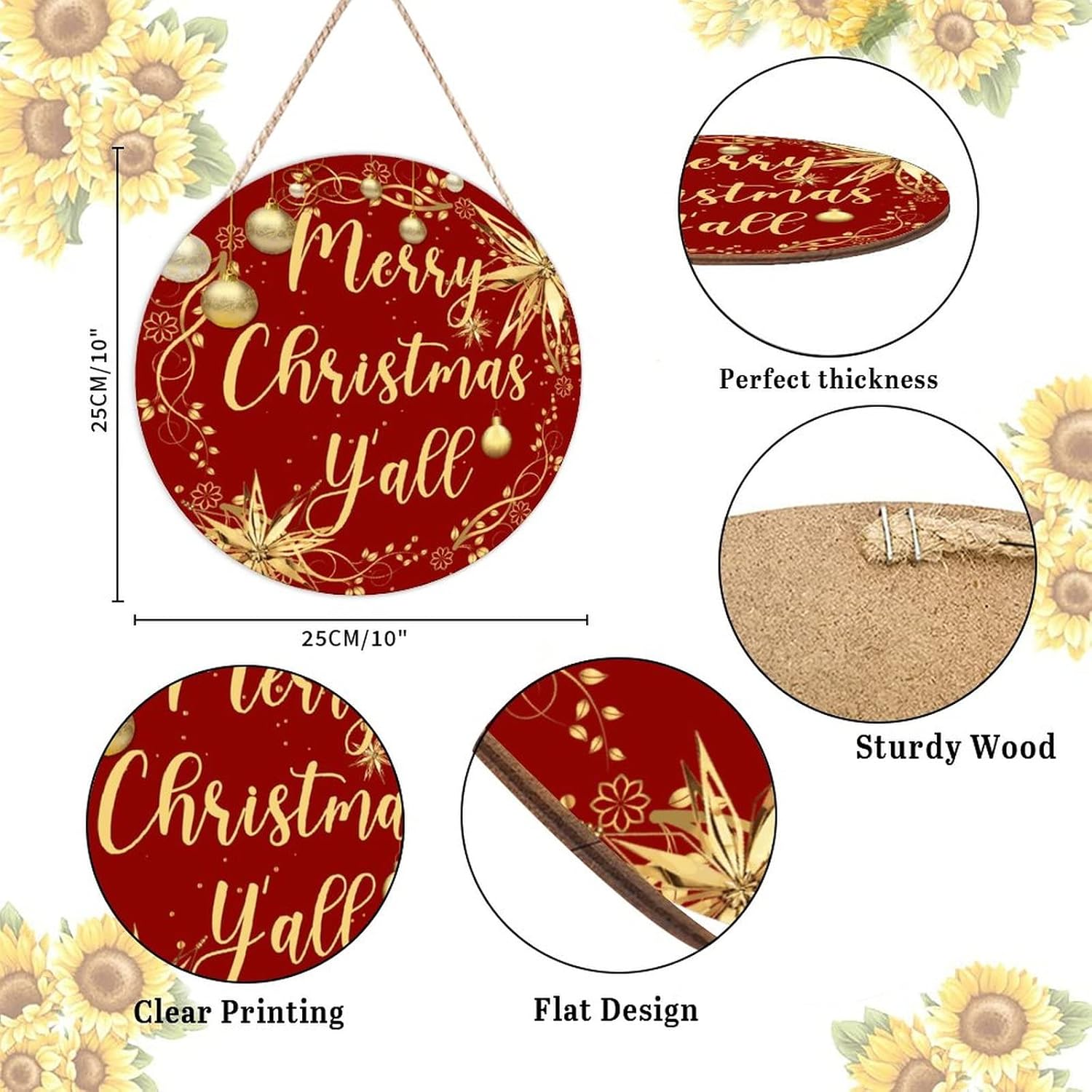 Farmhouse Front Door Hanger Christmas Gold Wreath Decoration