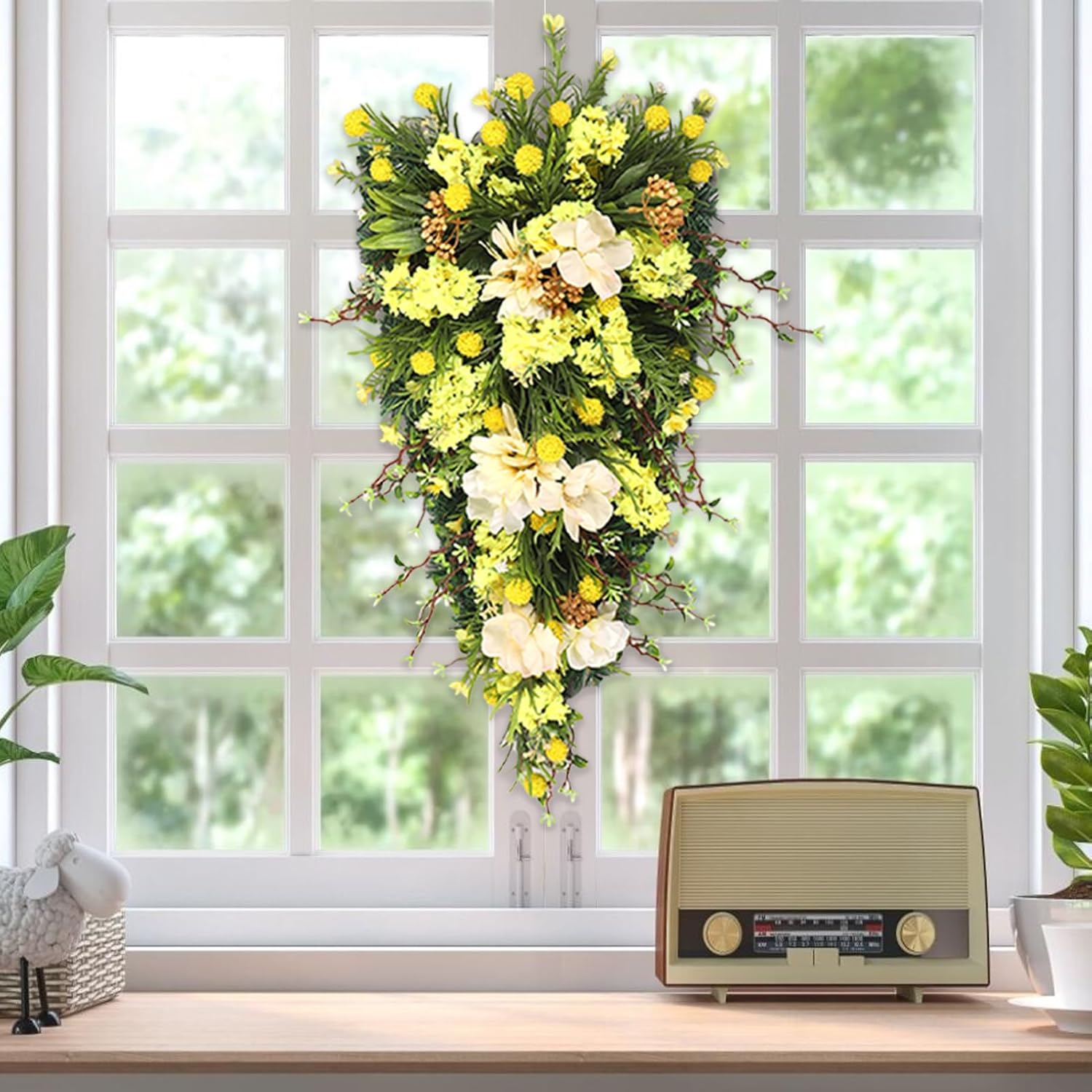Floral Swag Decorative Teardrop Wreath Wall Hanging