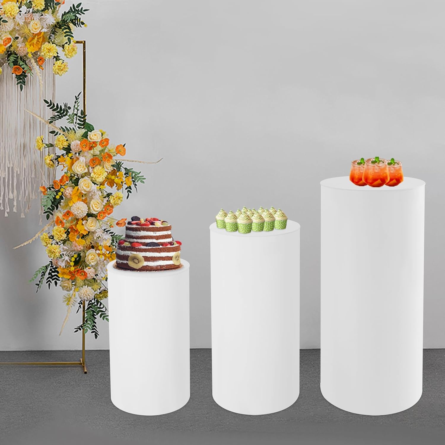 3Pcs Round Cylinder Pedestal Stands for Wedding and Celebrations