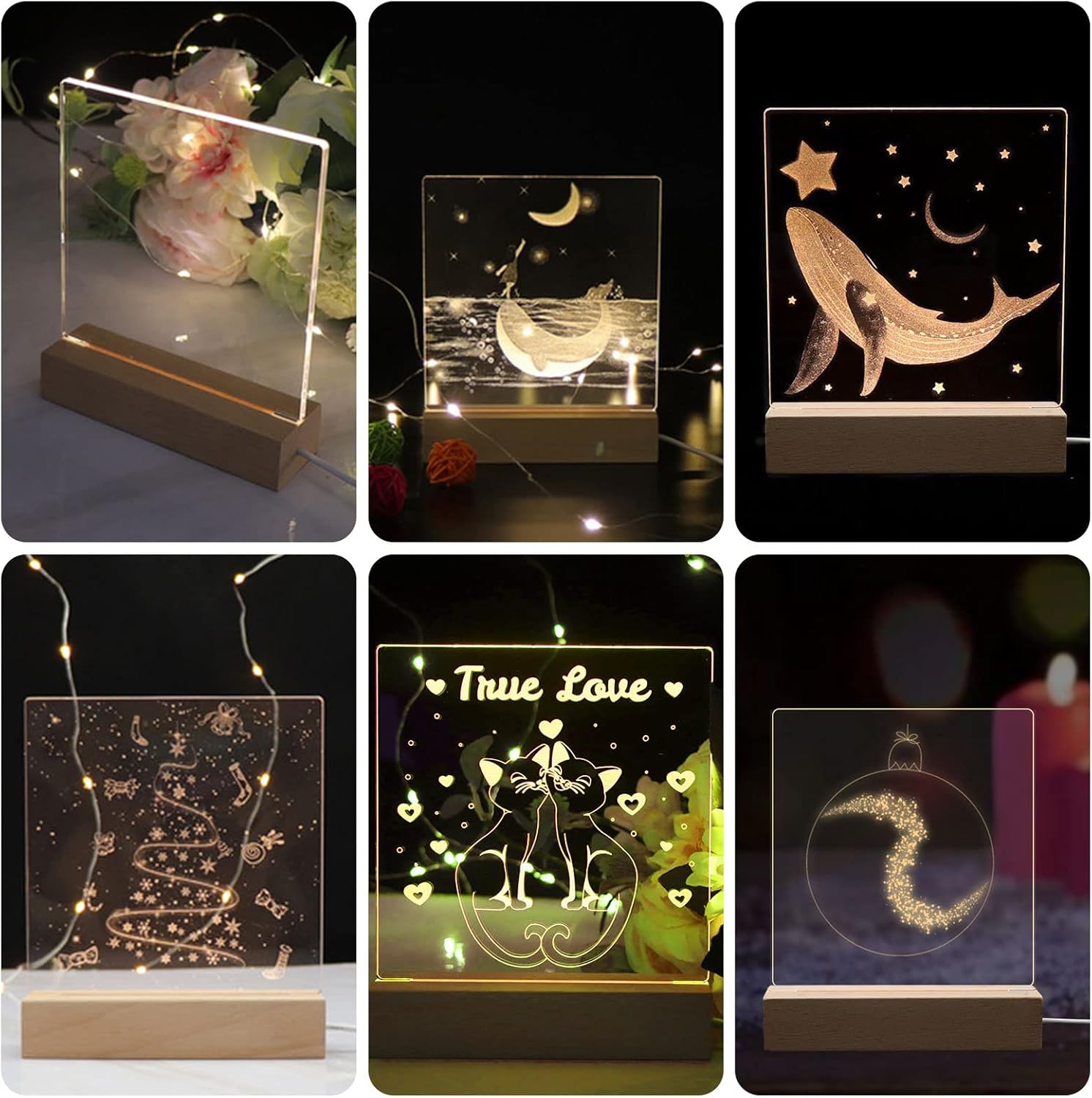 2Pcs Led Wooden Base Display Stand with Acrylic Sheets