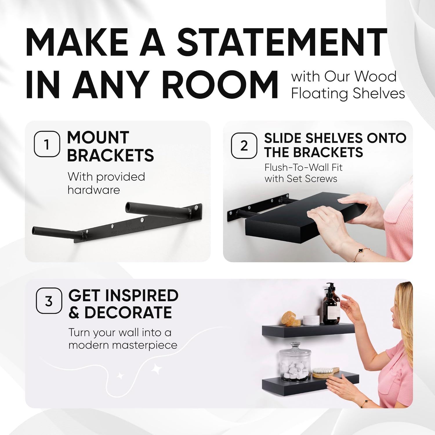 Homeforia 16 Inch Black Floating Shelves Set of 2