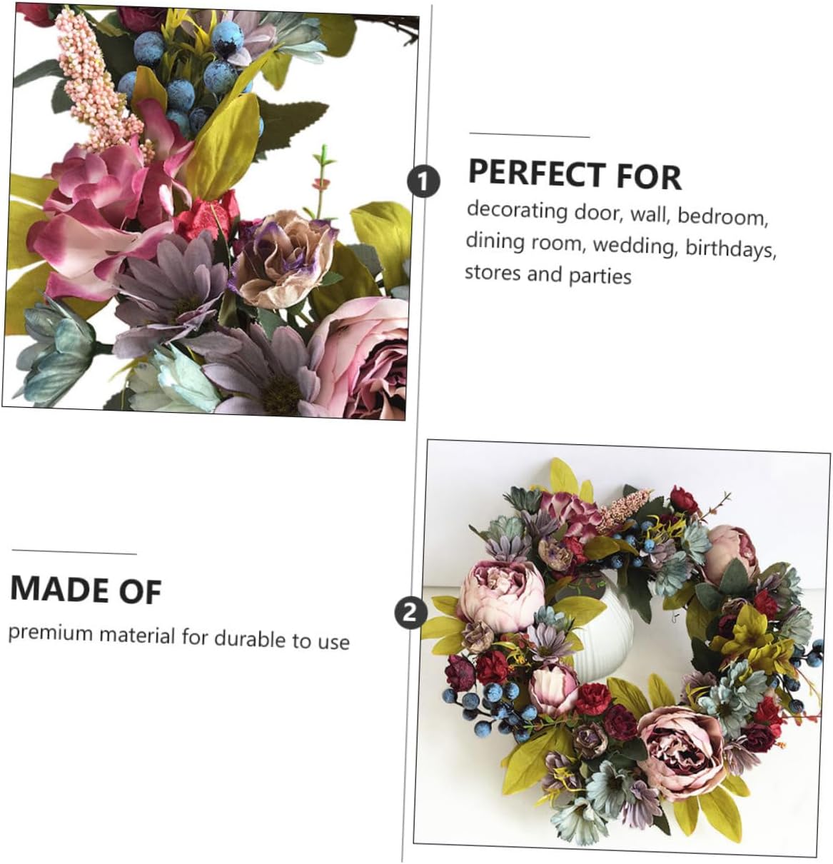 VALICLUD Artificial Peony Garland Rattan Wreath for Wedding and Door