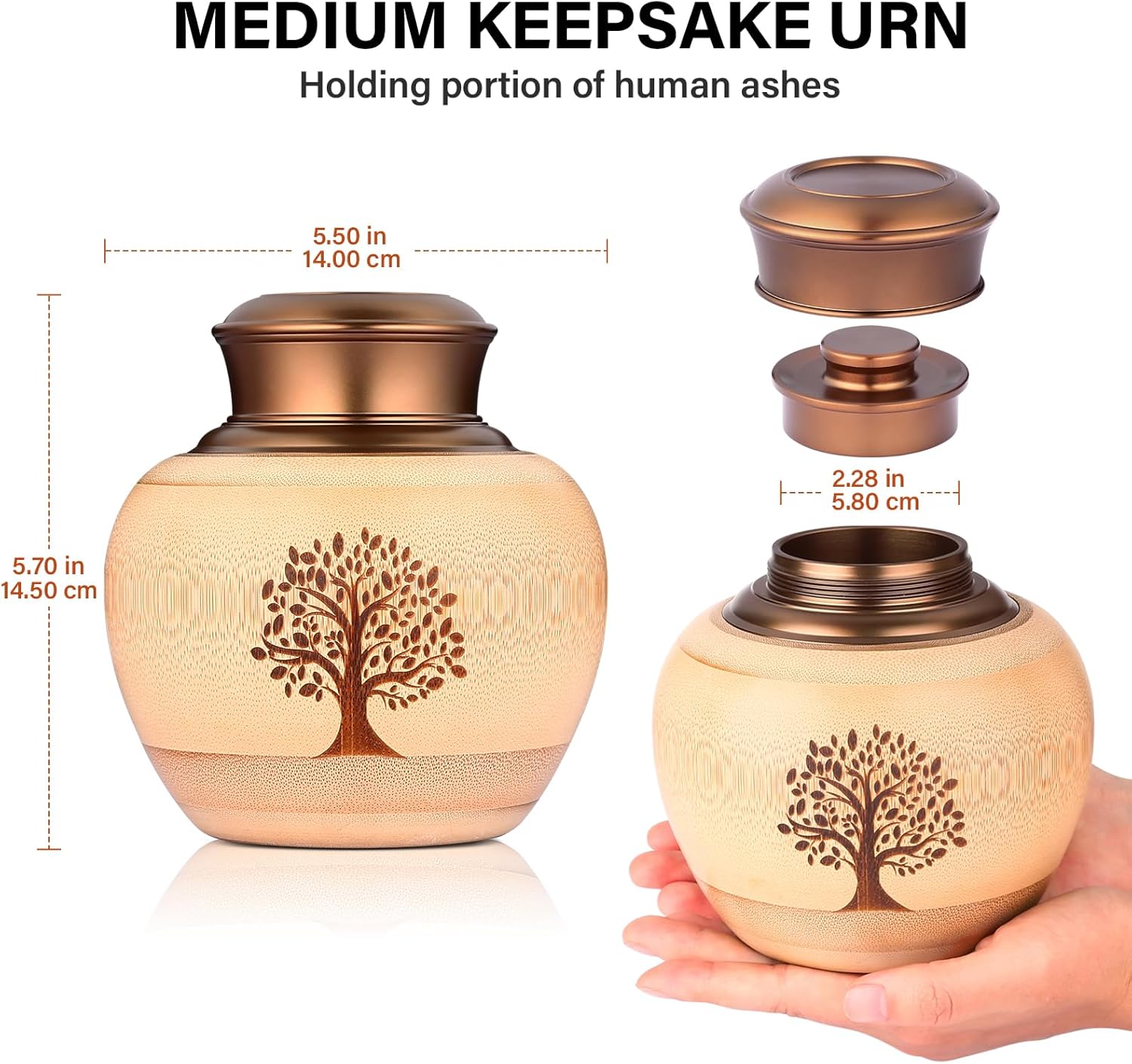 Elegant Bamboo Urn for Human Ashes Medium Capacity