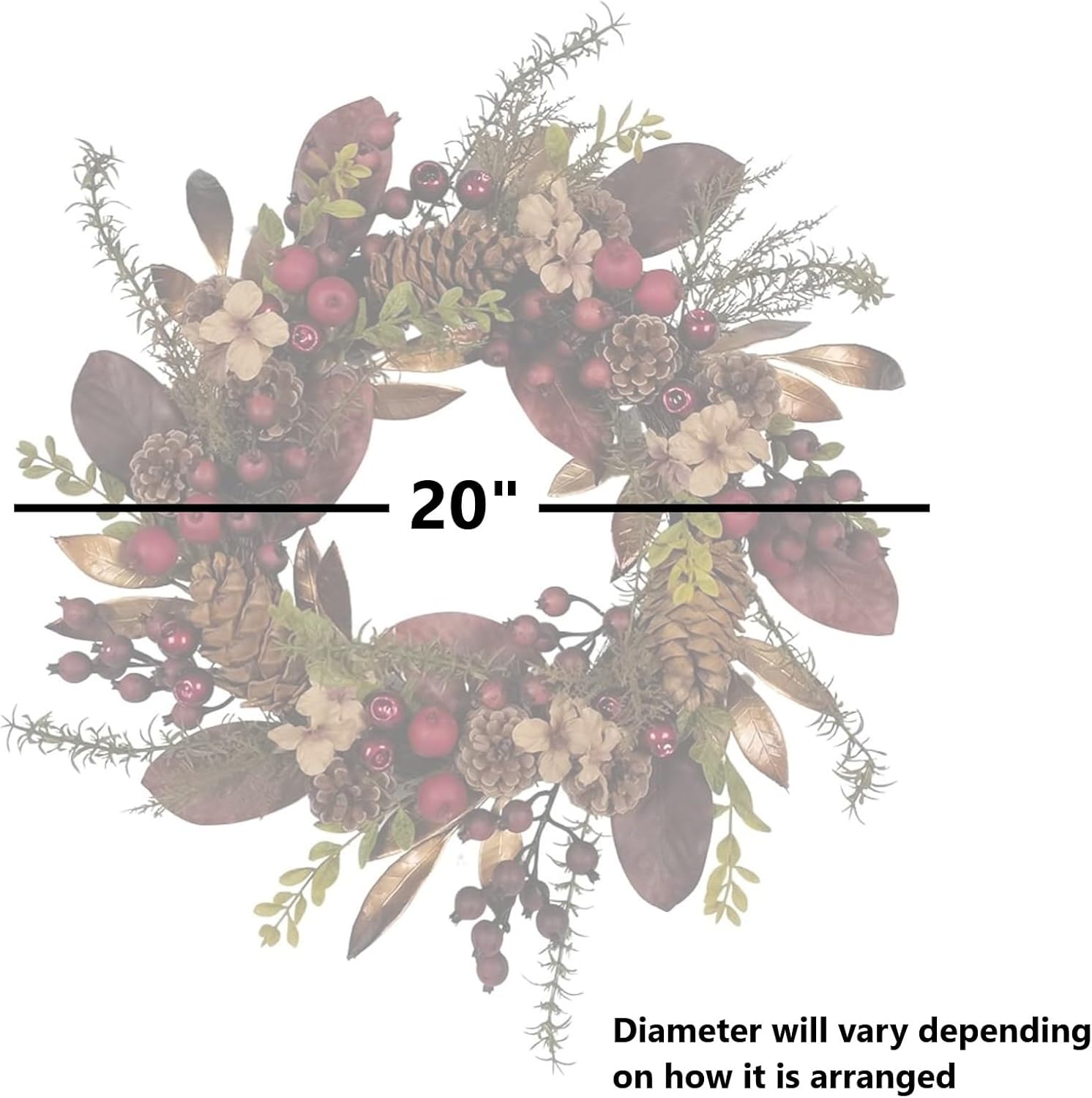 Kurt Adler Artificial Berries and Pinecones Rattan Wreath 20in