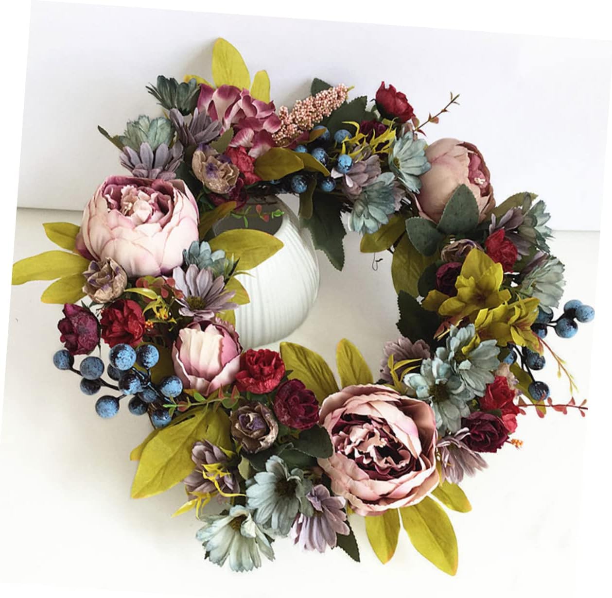 VALICLUD Artificial Peony Garland Rattan Wreath for Wedding and Door