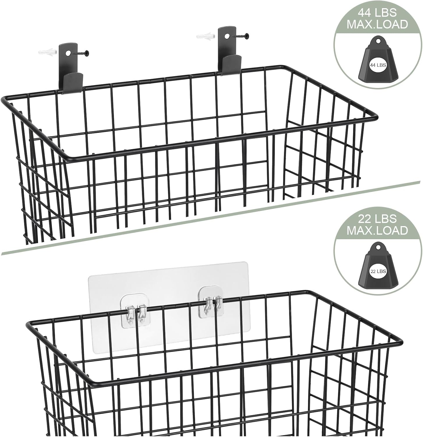 Light Dust Wall Hanging Baskets 3 Pack for Kitchen Organization