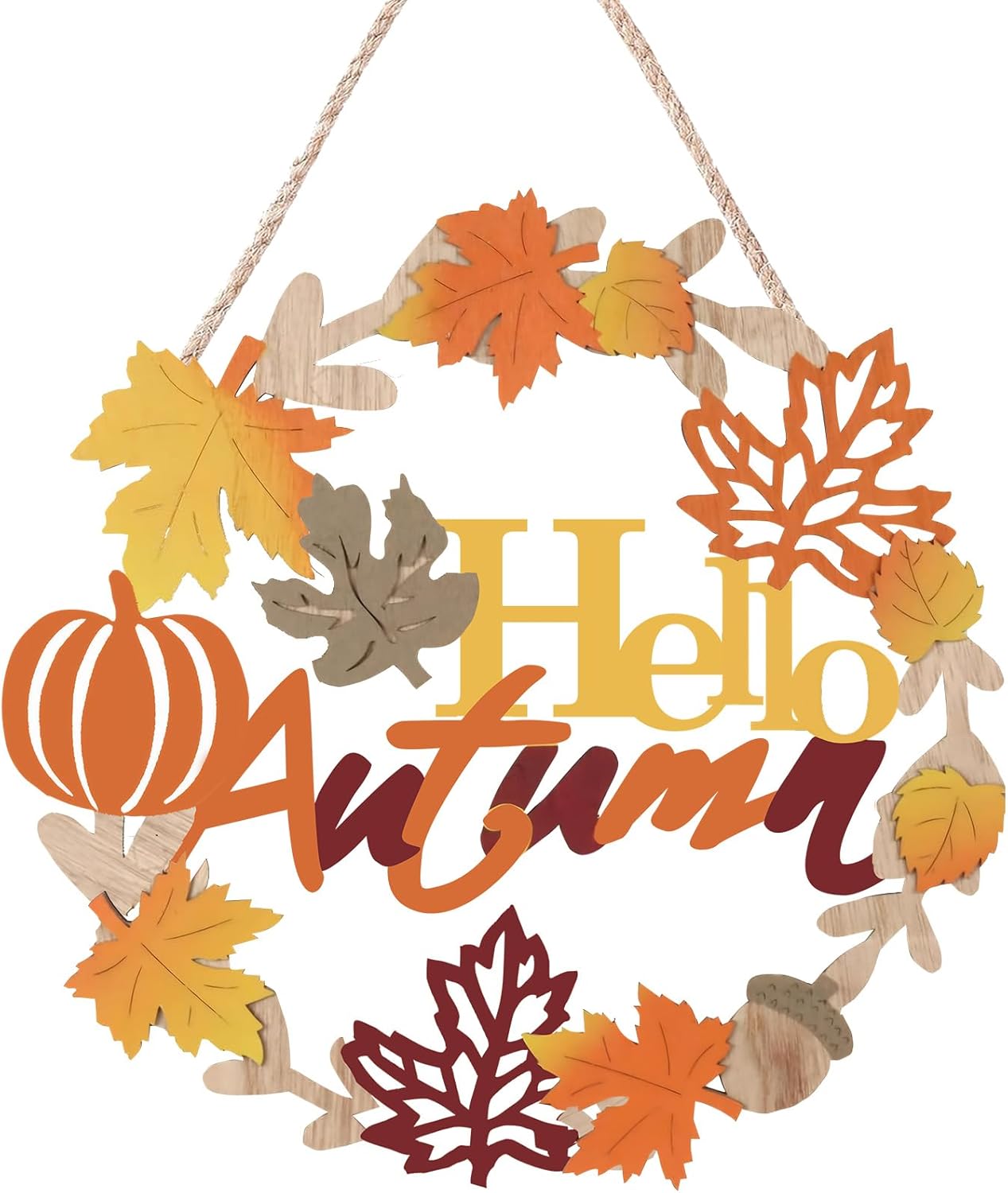 Hello Fall Sign Wooden Welcome Wreath for Front Door