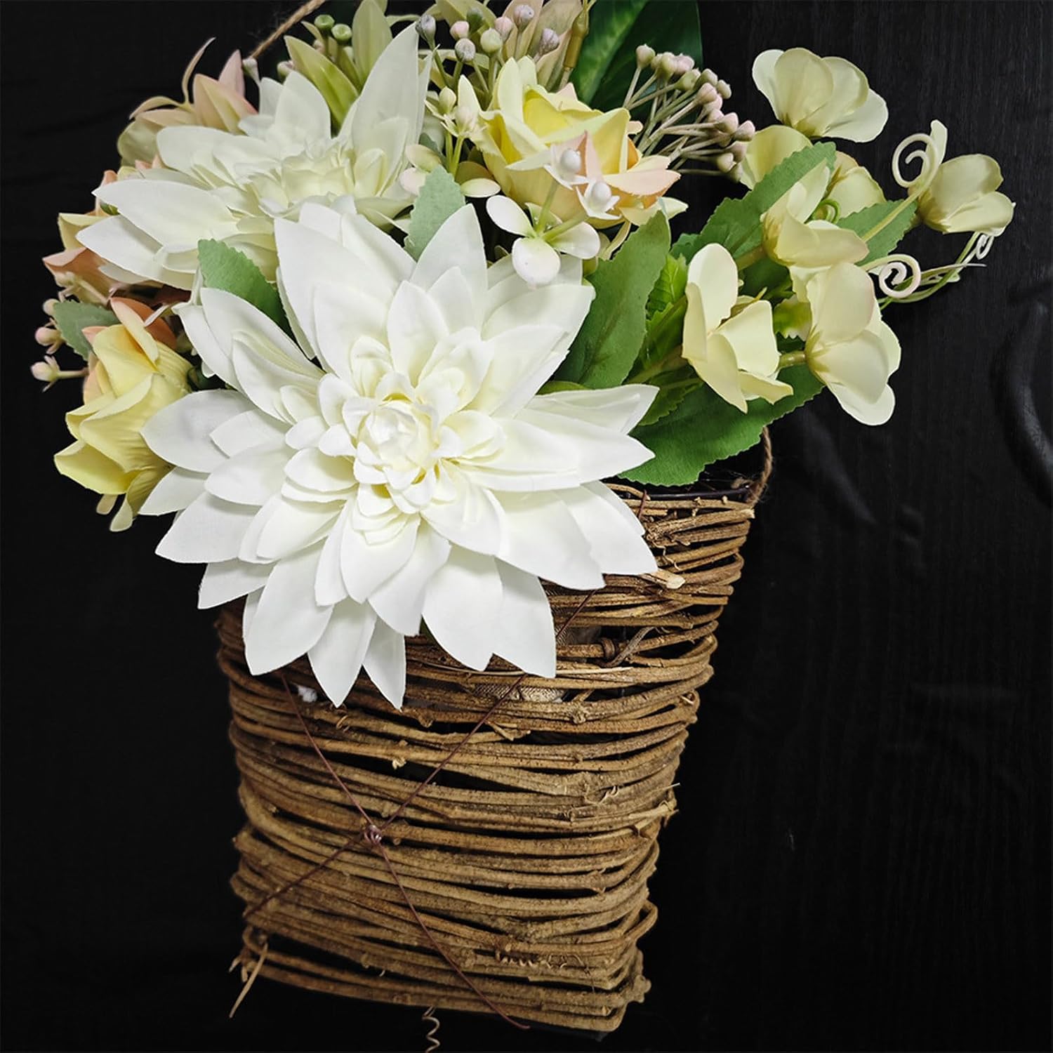 Champagne Rose Door Wreath with Hanging Rope