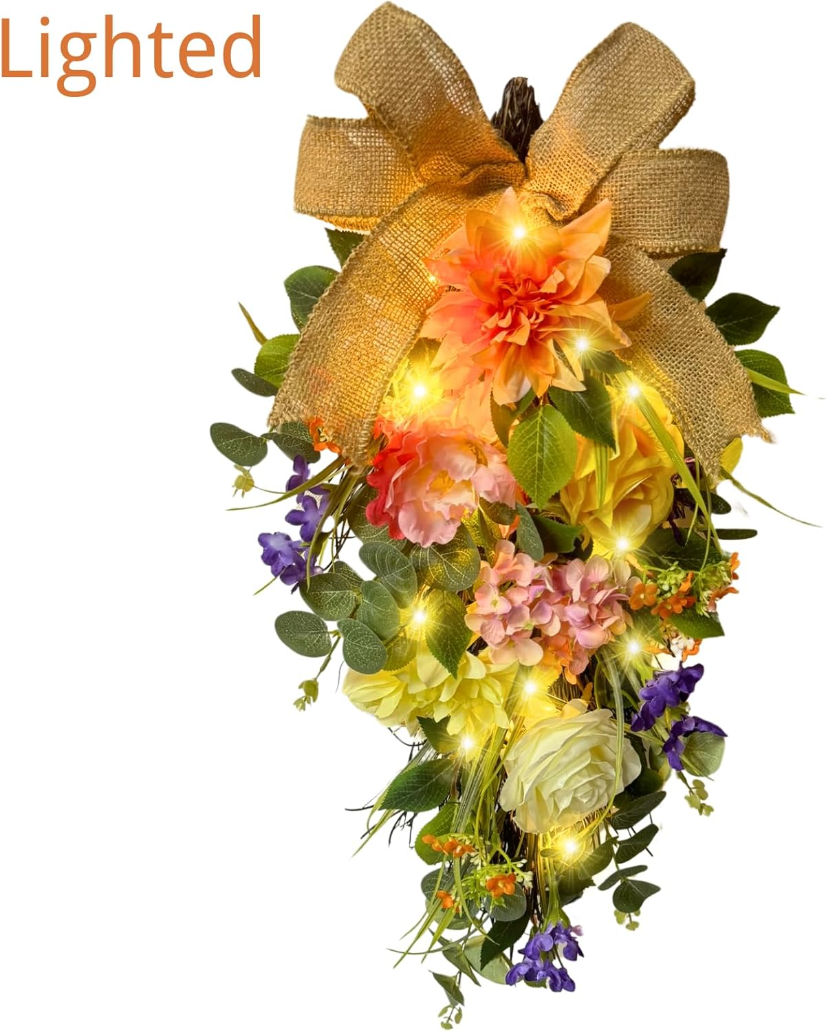 Svndlyn Spring Summer Floral Teardrop Wreath