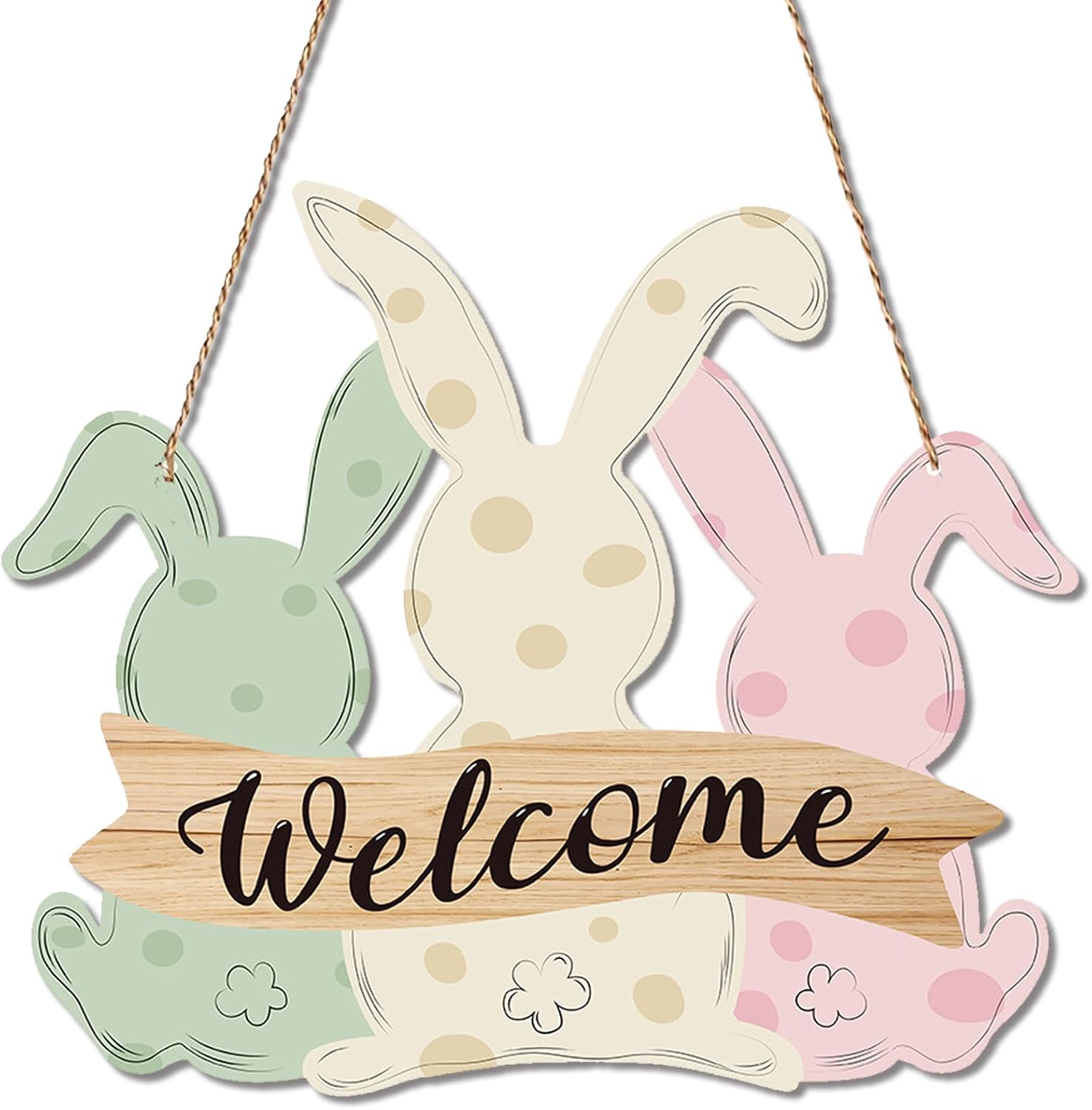 Easter Door Sign with Cute Bunny Welcome Decor