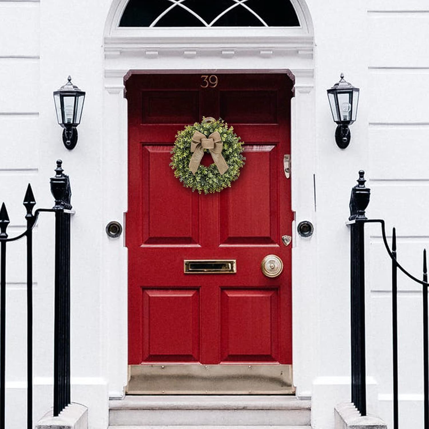 KuiMen 19 Inch Boxwood Wreath with 3 Bows