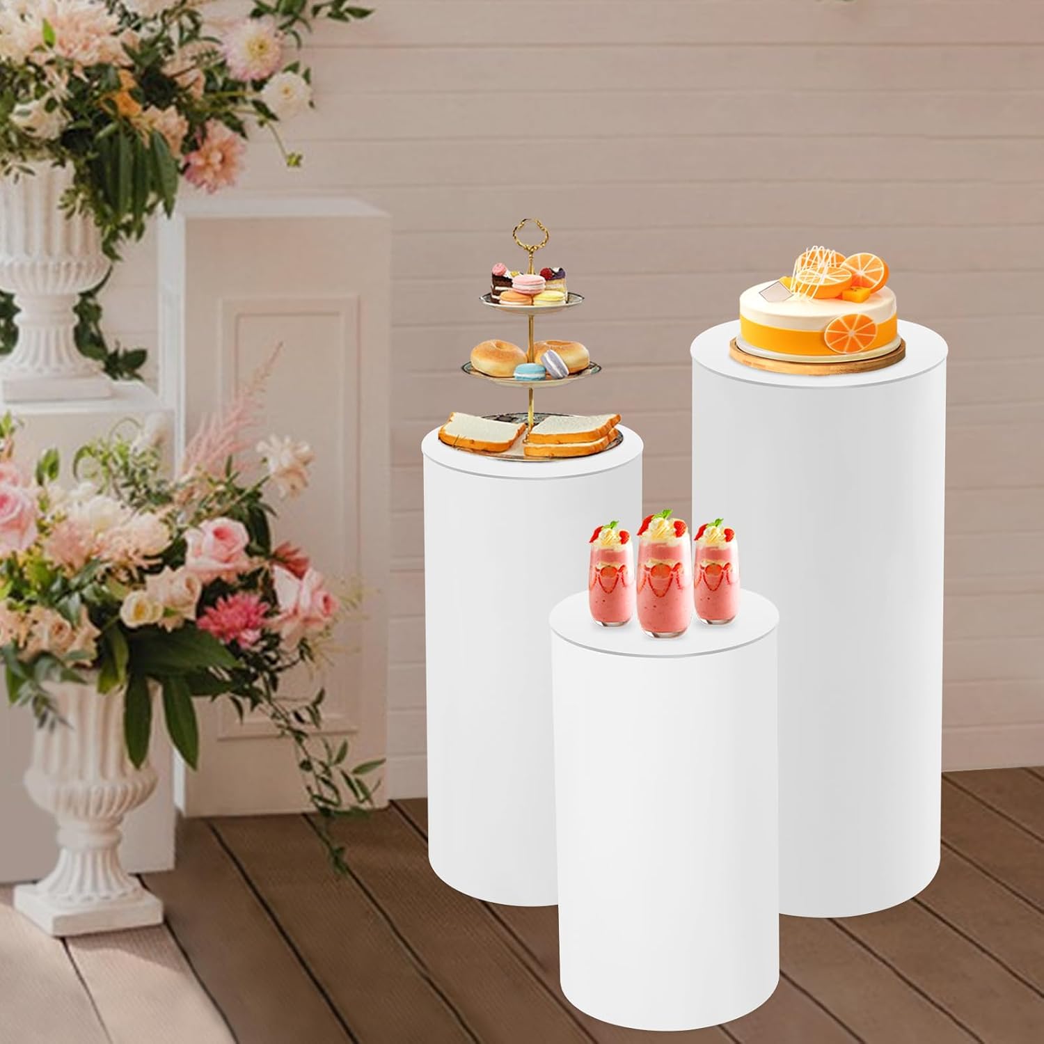 3Pcs Round Cylinder Pedestal Stands for Wedding and Celebrations