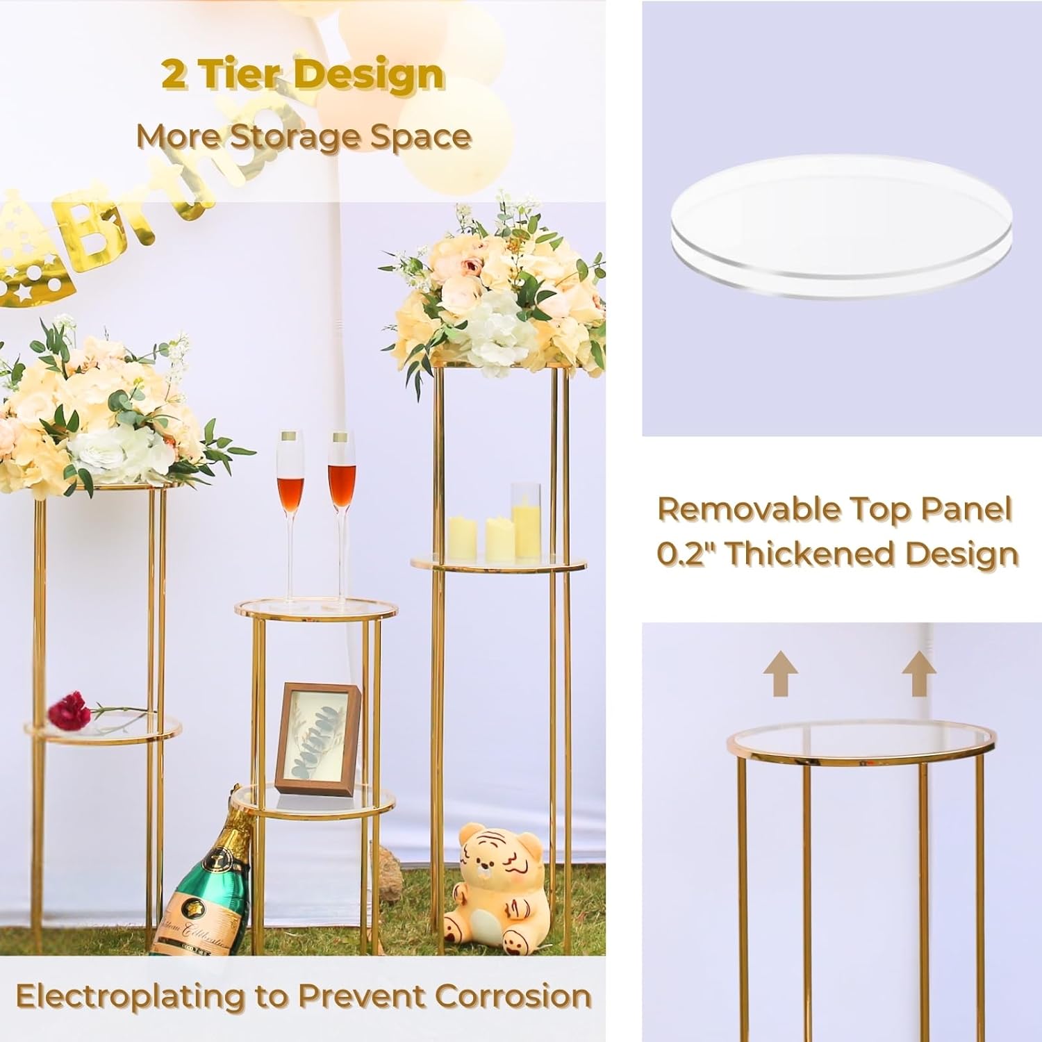 2PCS 2 Tier Round Gold Cake Stand for Party