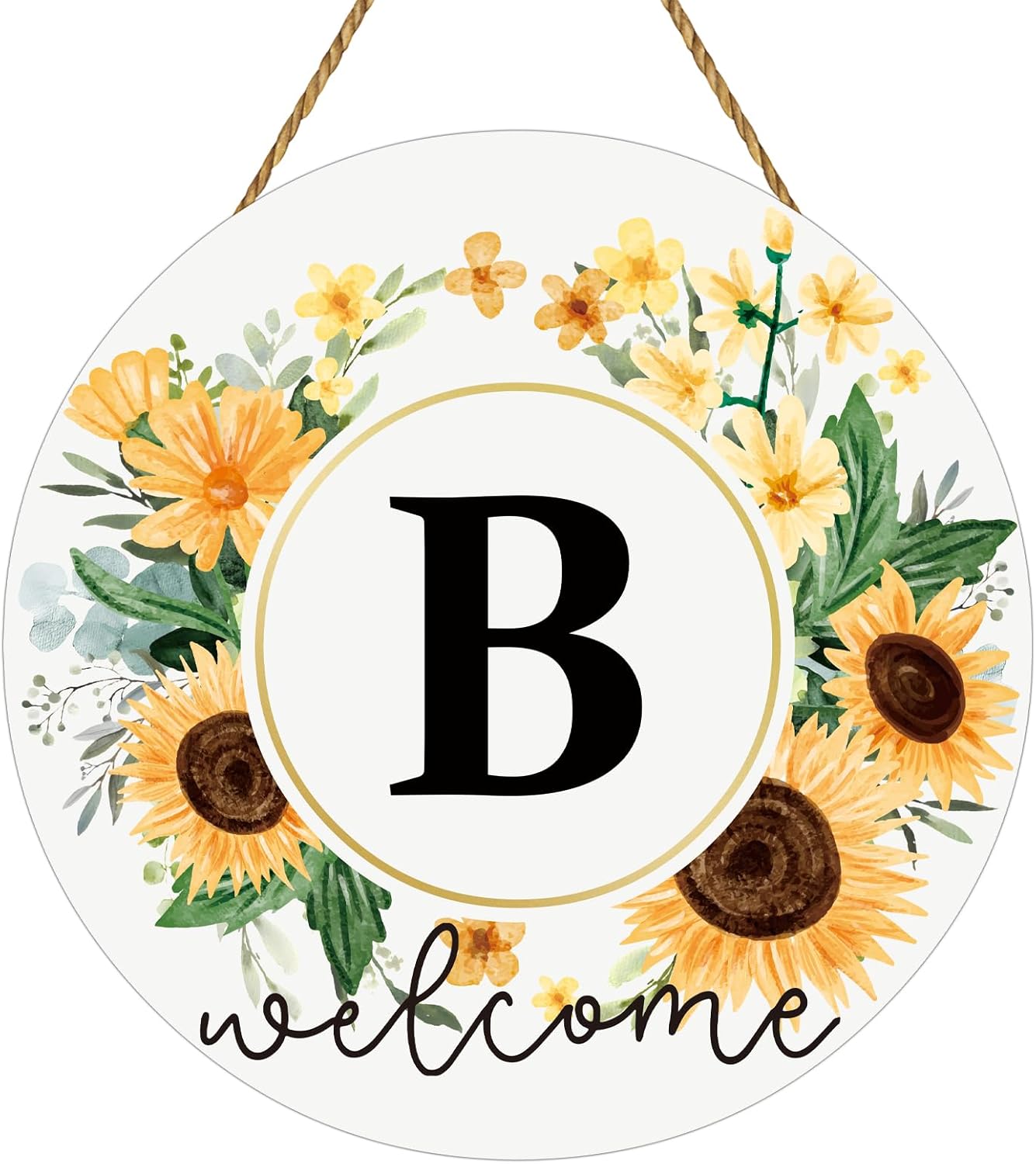 Sunflower Monogram Letter B Wreath Welcome Sign
