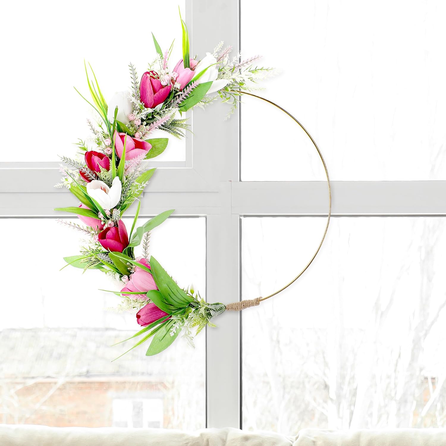 12 Inch Pink Tulip Wreath for Front Door