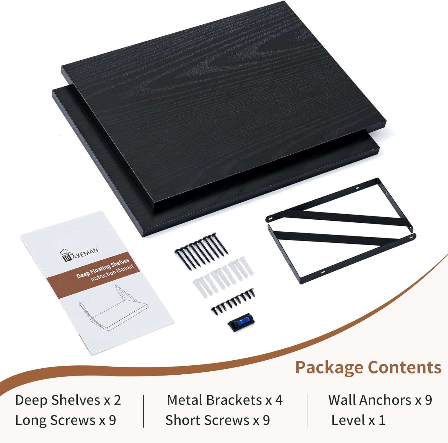 Axeman 16W x 12D Black Floating Shelves Set of 2