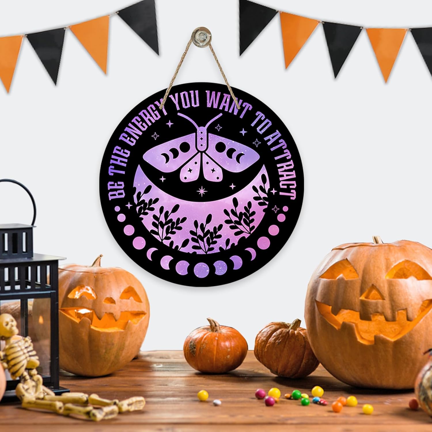 Deroro Purple Halloween Witch Moon Phase Door Sign