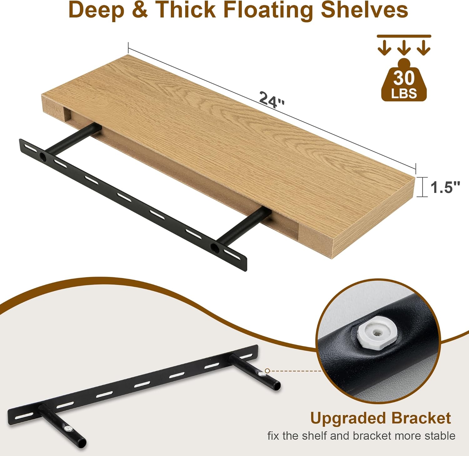Fun Memories Floating Shelves Set of 2 24 Inch Oak Wood