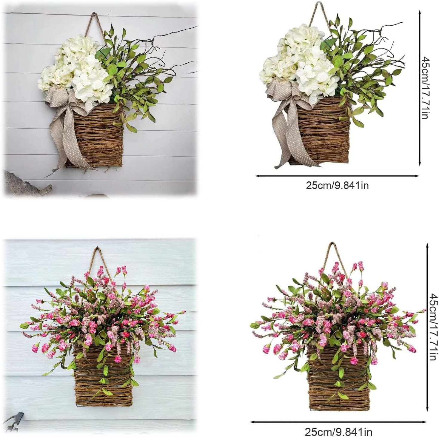 Cream Hydrangea Door Hanger Basket Wreath 1