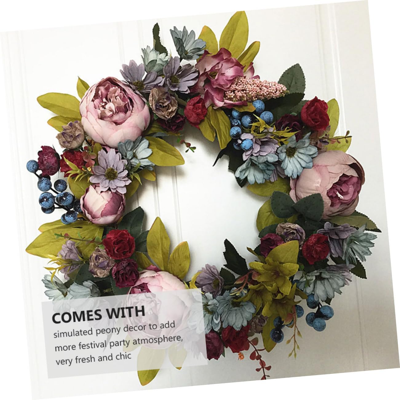 1pc Rattan Wreath Simulated Peony Garland Front Door Decor