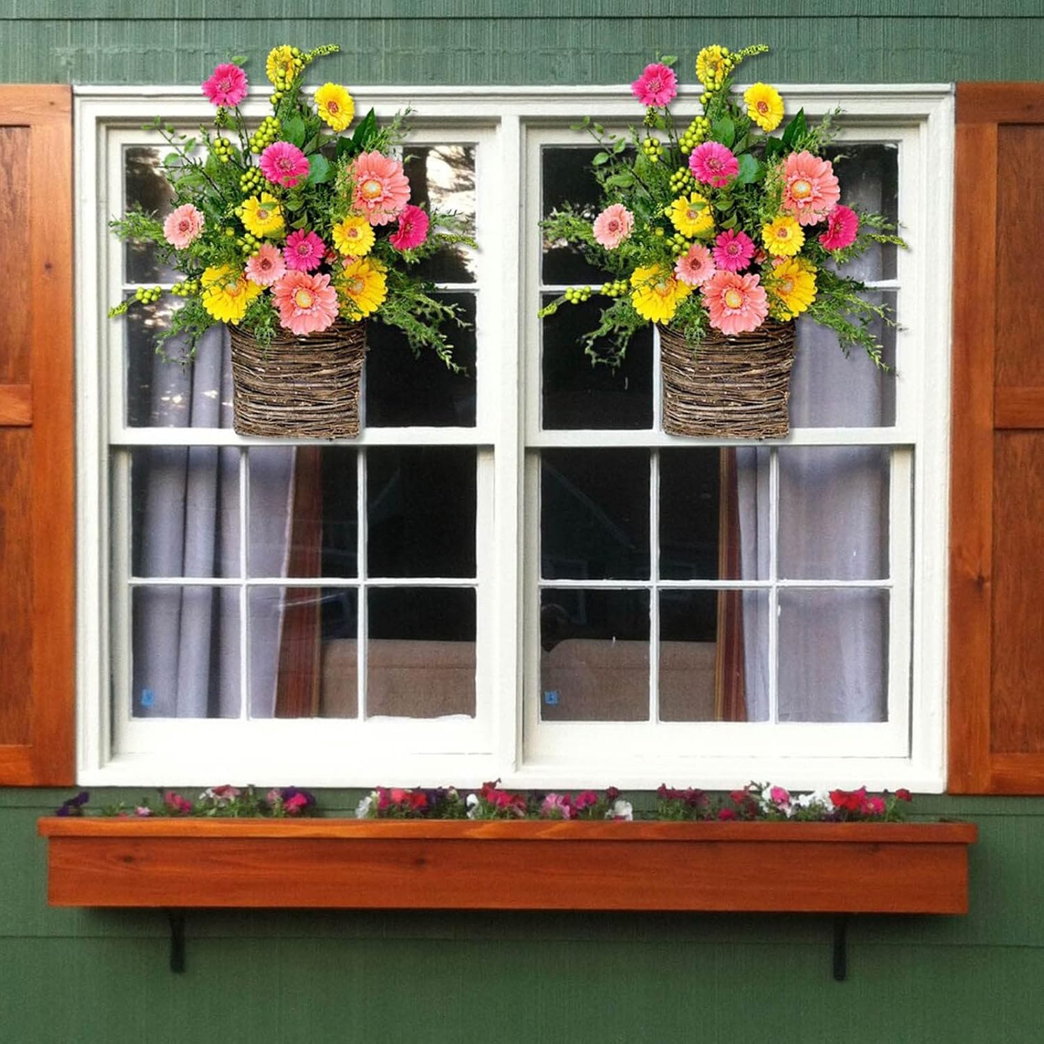 Cream Hydrangea Door Wreath with Basket and Rattan