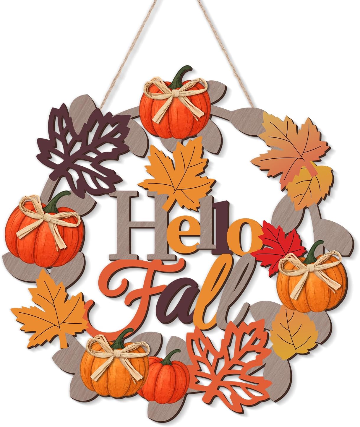 Aymolas Hello Fall Wreath Wooden Welcome Sign for Front Door