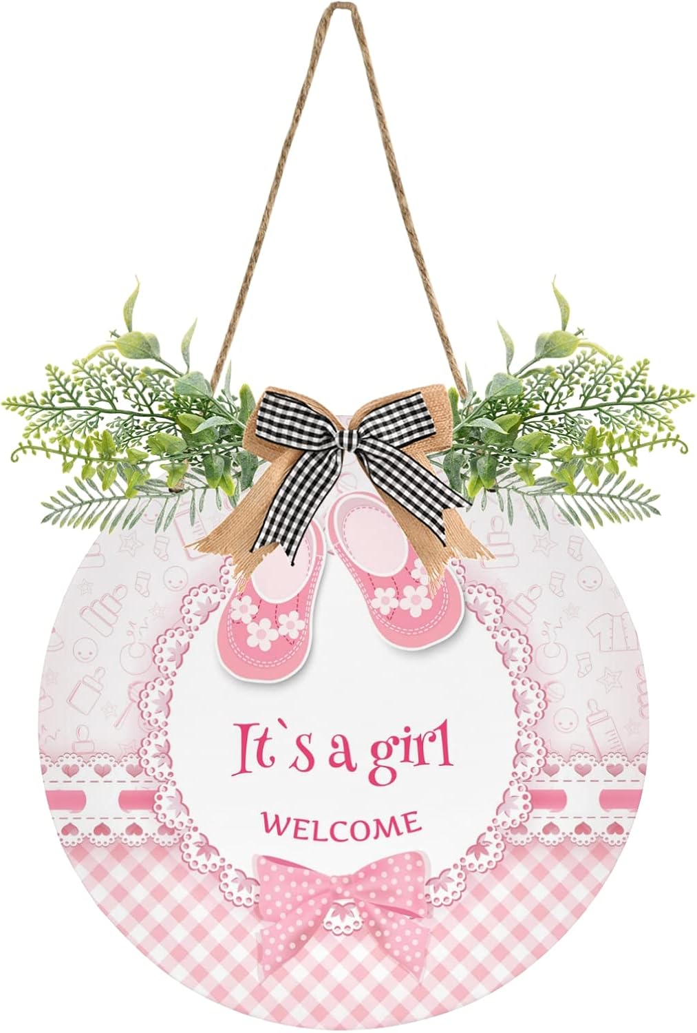 Exnundod Welcome Girl Wreath Door Hanger 12in