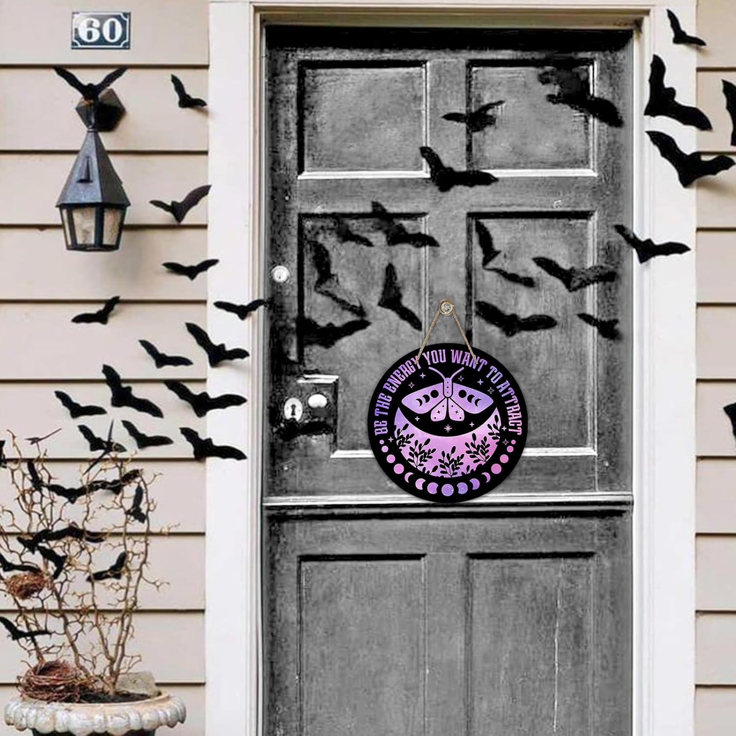 Deroro Purple Halloween Witch Moon Phase Door Sign