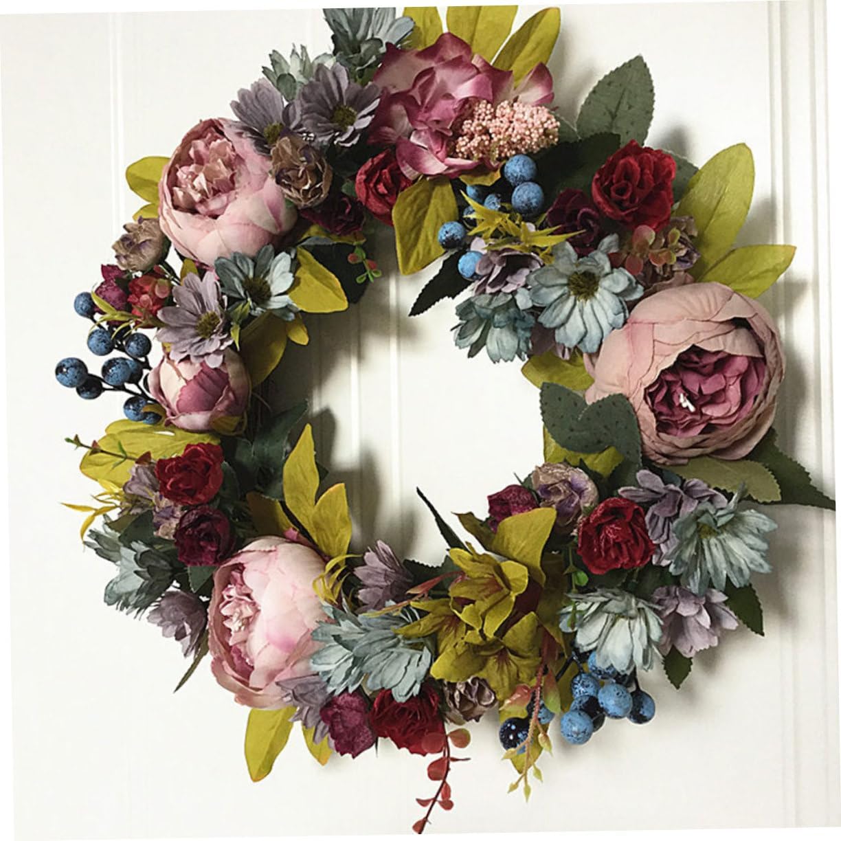VALICLUD Artificial Peony Garland Rattan Wreath for Wedding and Door