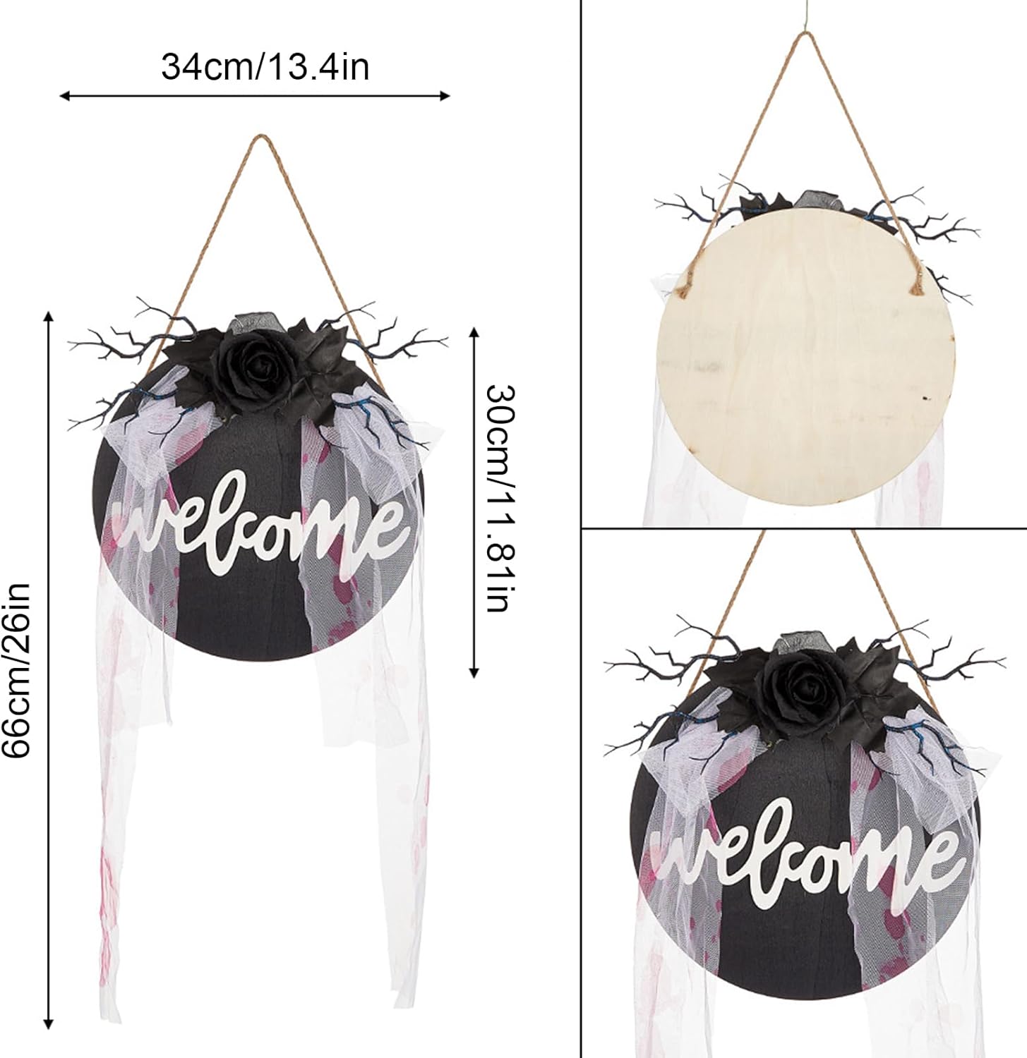 Halloween Welcome Sign Wooden Door Hanging Wreath