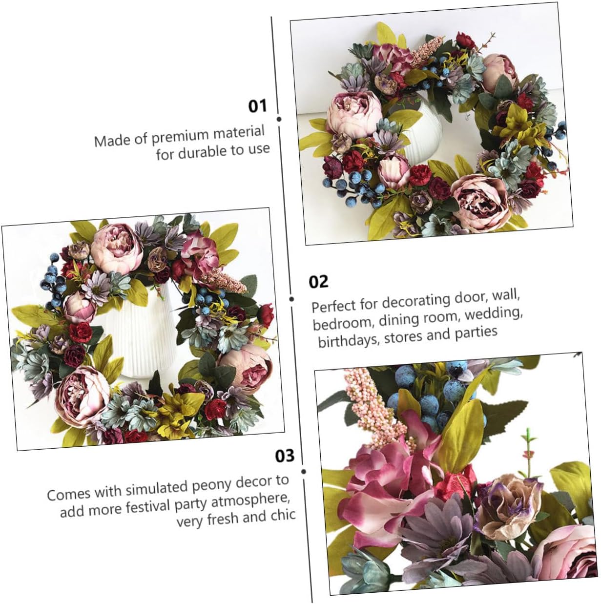 1pc Rattan Wreath Simulated Peony Garland Front Door Decor
