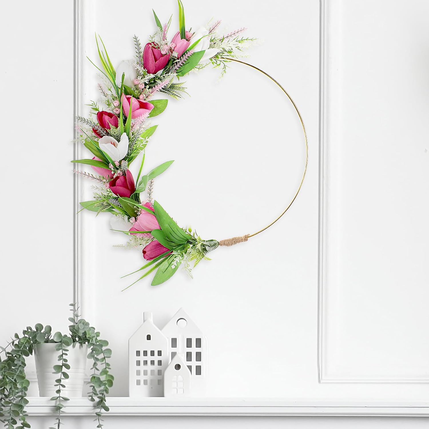 12 Inch Pink Tulip Wreath for Front Door