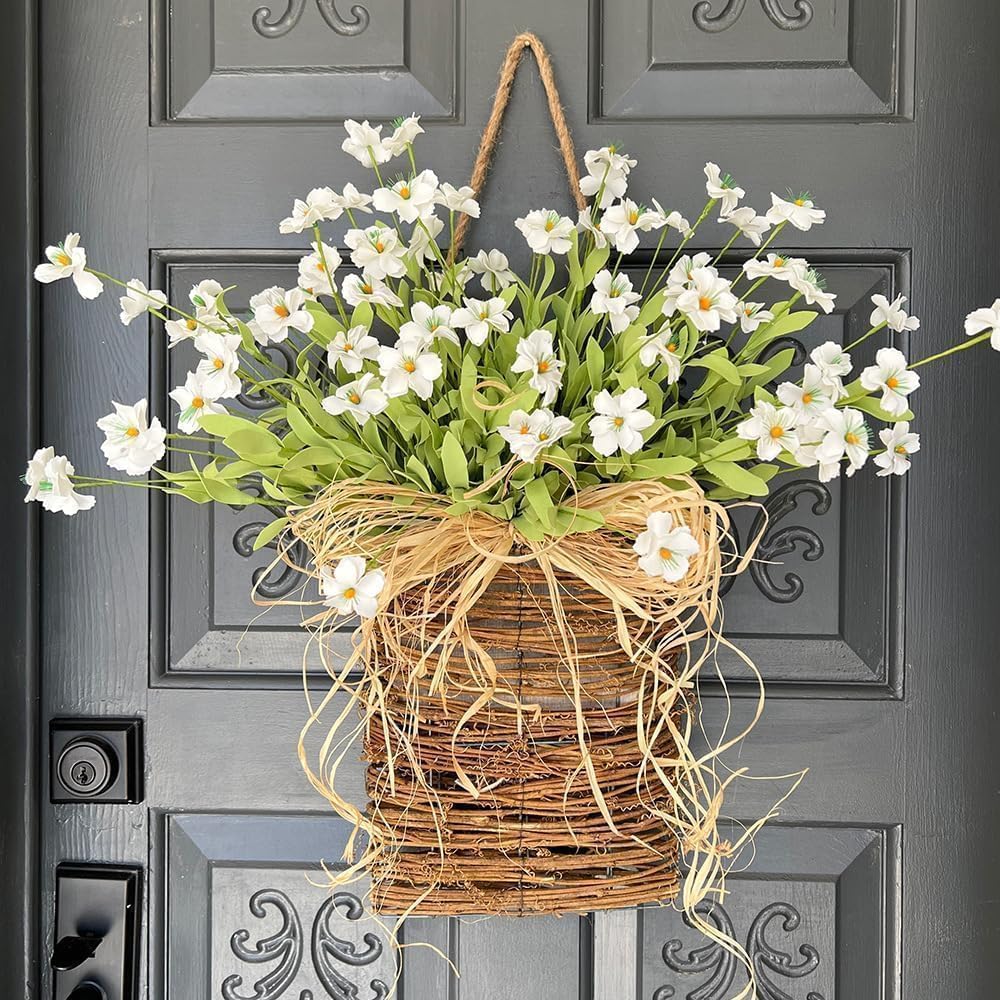 2025 Cream Hydrangea Door Wreath Basket Decor