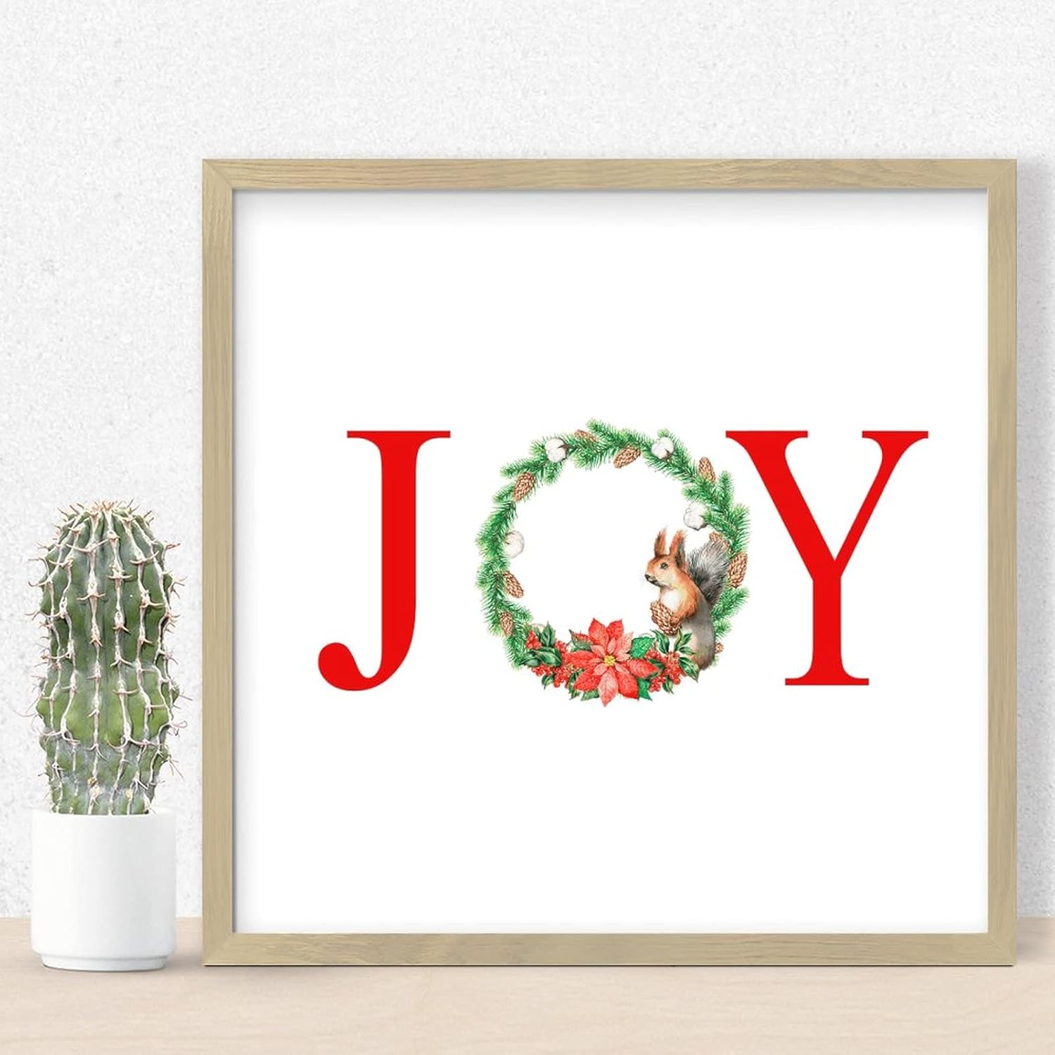 Joy Christmas Door Wreath Framed Sign 12x12in