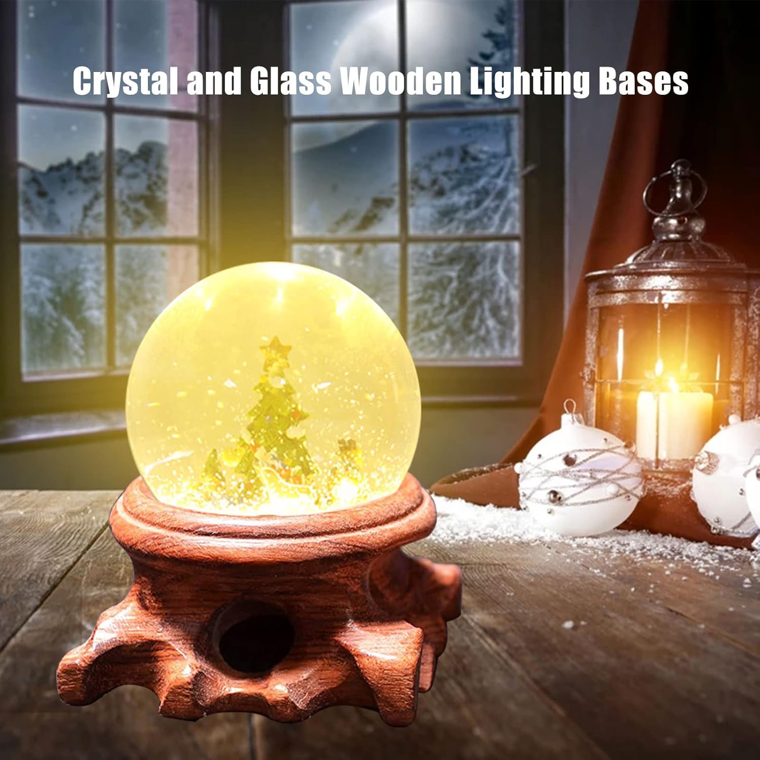 JOJOCY 2Pcs LED Round Wooden Display Base Stand