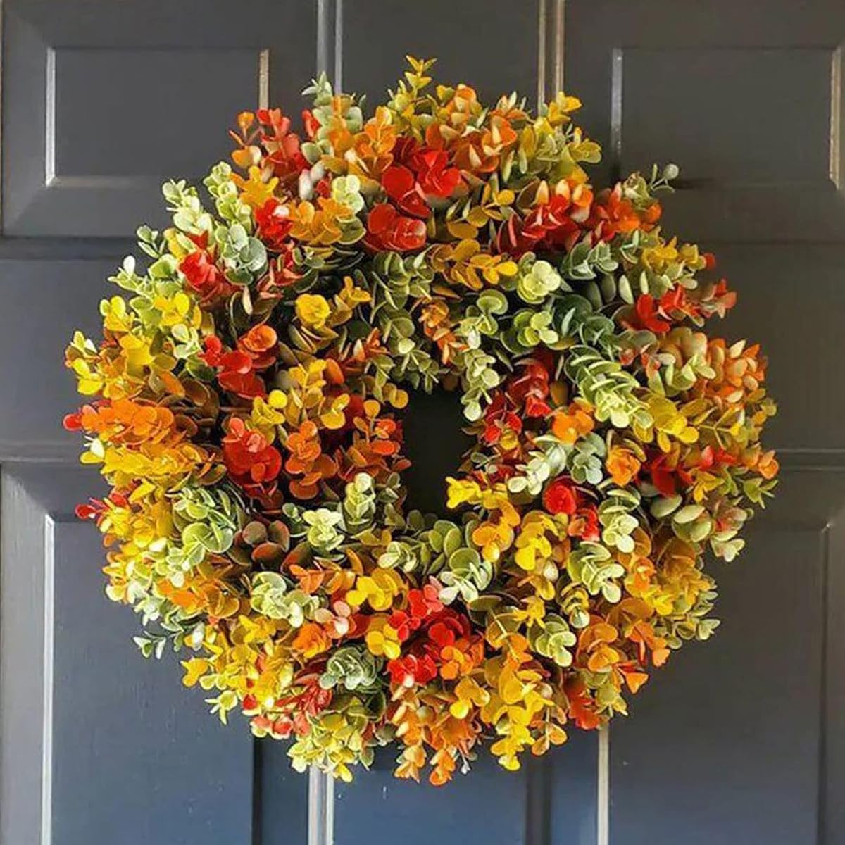 Farmhouse Autumn Wreath with Eucalyptus and Harvest Accents