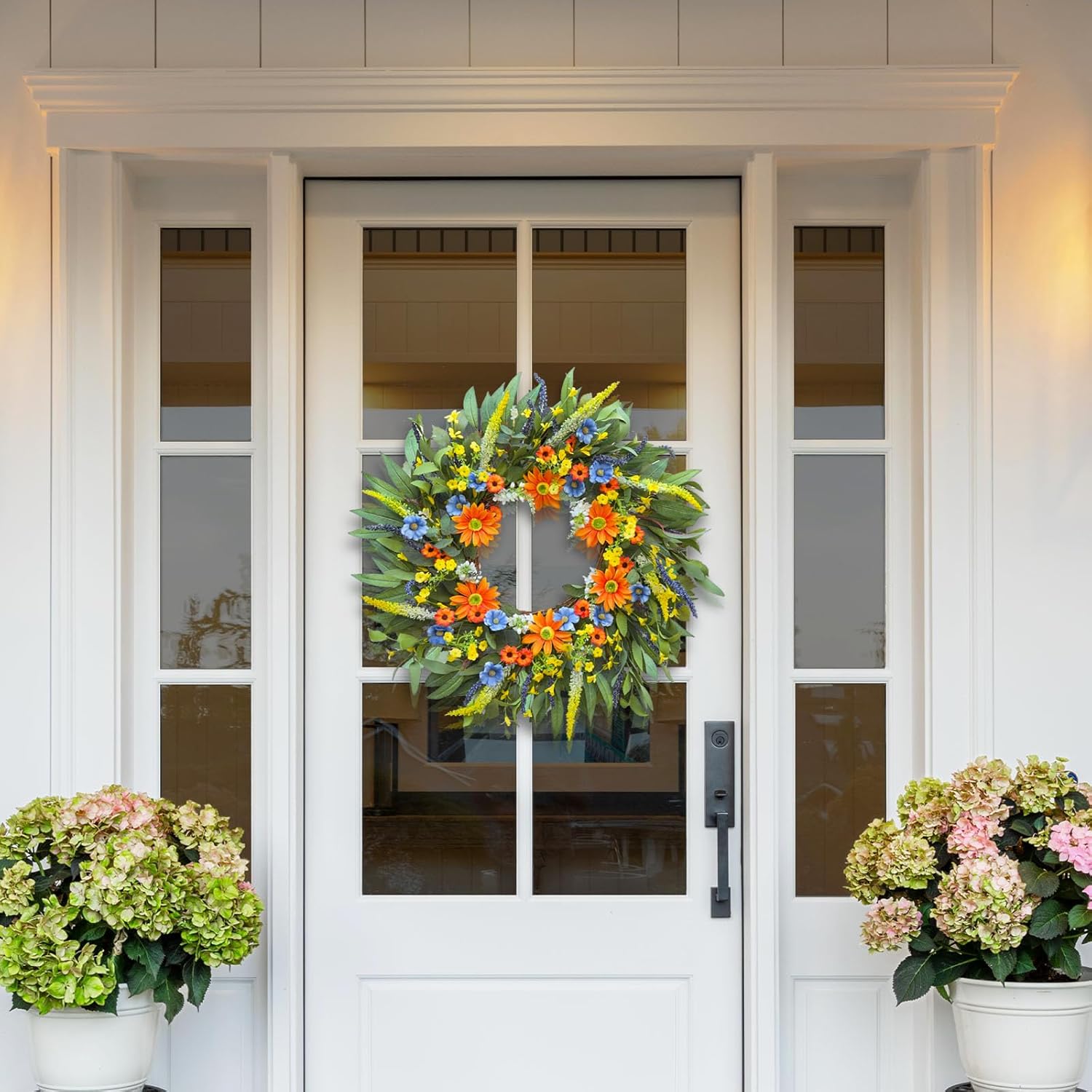 Soomeir Spring Summer Wreath with Daisy and Lavender 24 Inch