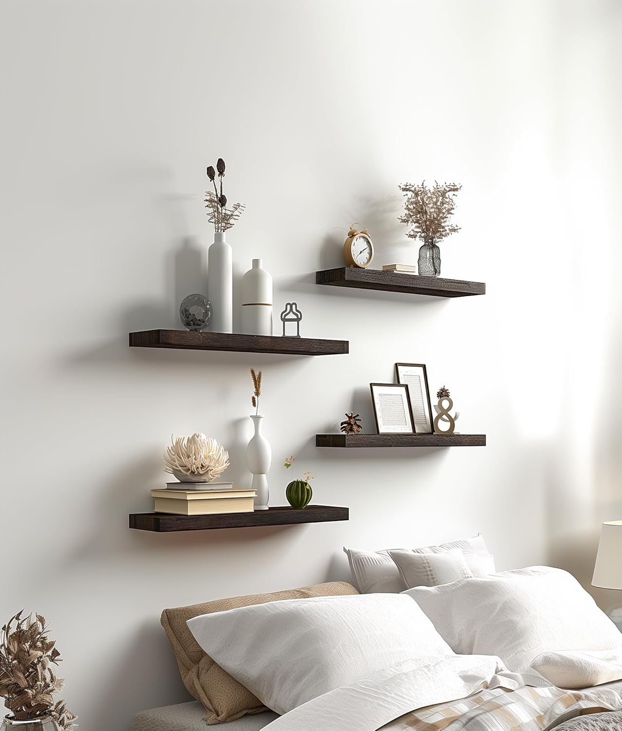 PHPH Wood Floating Shelves Set of 6 17 Inch Brown